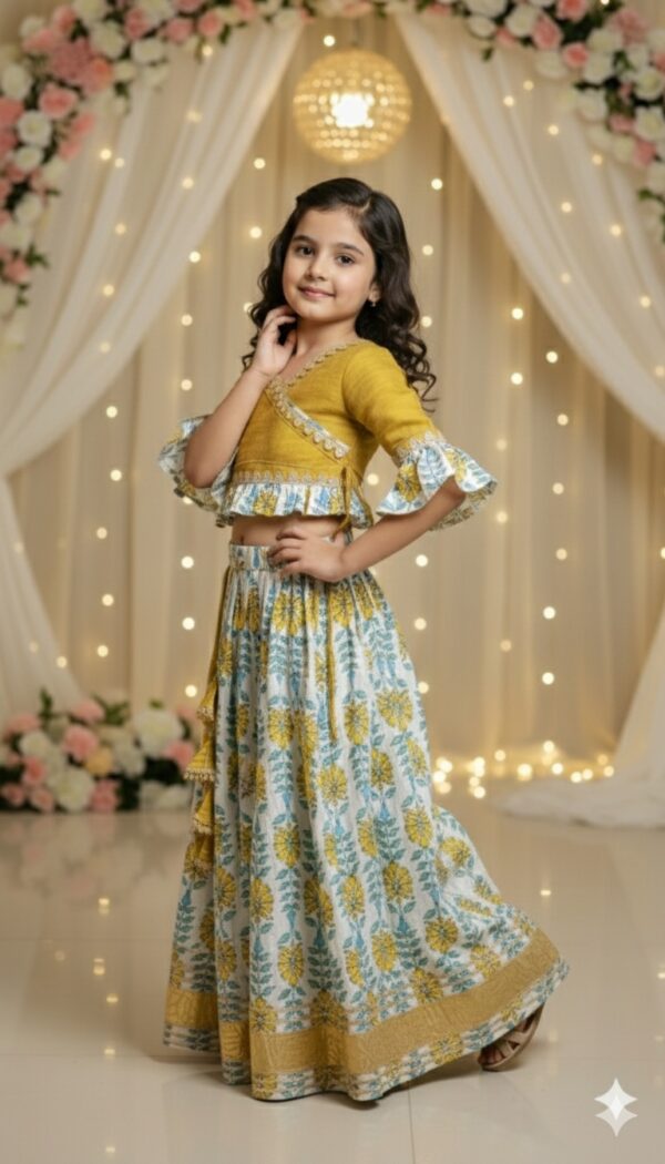 Girls lehenga choli candid shot, natural pose showing comfort and style