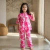 Pink floral girls cotton co-ord set full length pose, trendy and comfortable kids outfit