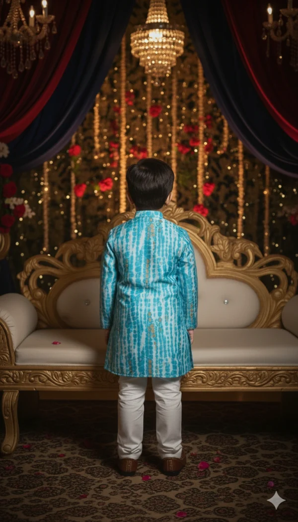 Boys kurta pajama full outfit styling image, complete ethnic set for boys