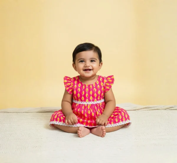 Cute Rani Pink Cotton Baby Frock for Everyday Comfort