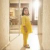 Yellow girls cotton co-ord set alternate front pose, trendy and breathable kids outfit