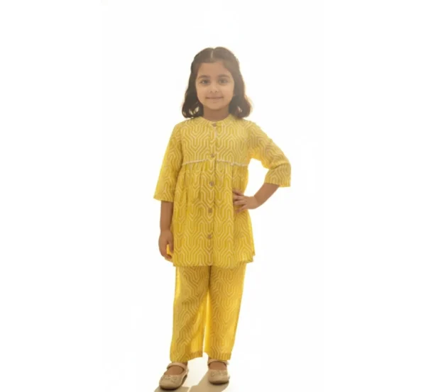 Yellow girls cotton co-ord set studio cutout, clean and stylish coordinated outfit