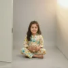 Kids owl print cotton night suit front view, comfortable and colorful nightwear for girls