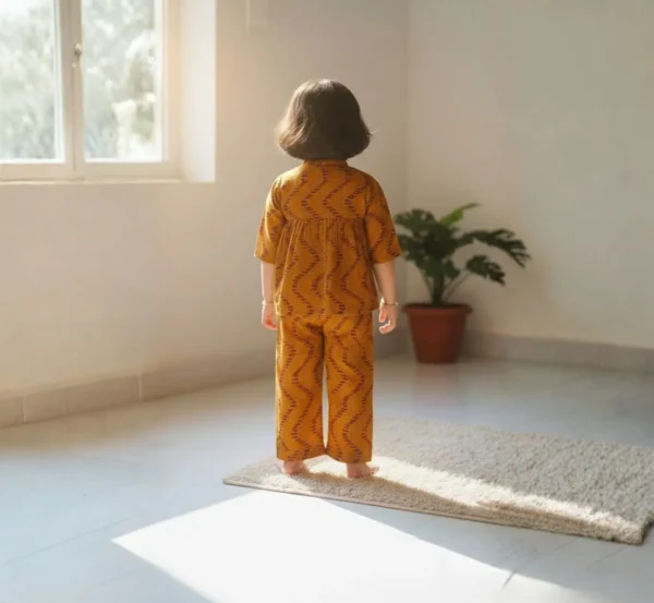 Trendy Mustard Cotton Co-ord Set for Girls hover view