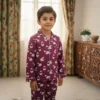 Purple kids cotton co-ord set profile view, soft and comfortable nightwear for kids