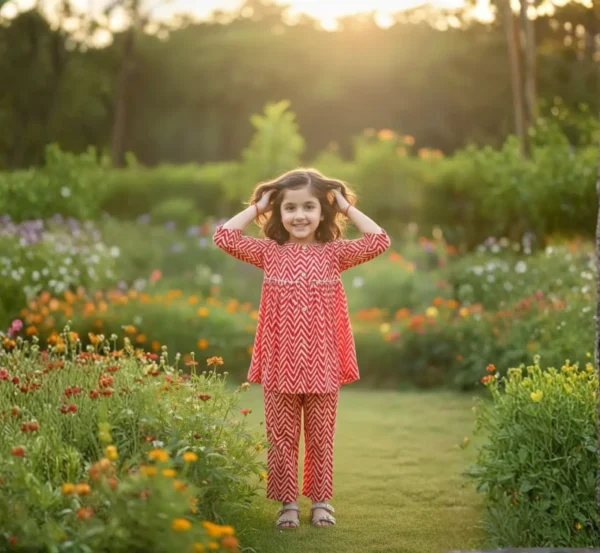 Comfortable and Breathable Red Co-ord Set for Girls