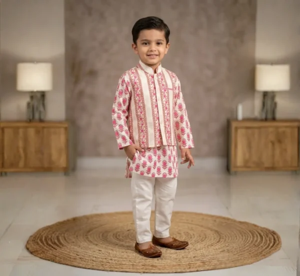 Elegant Cream Boys Kurta Pajama with Jacket for Festive Occasions