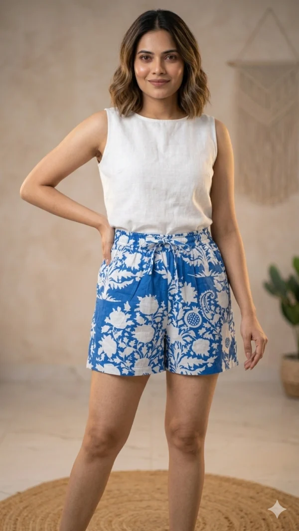 Stylish Blue Cotton Shorts for Women Everyday Wear