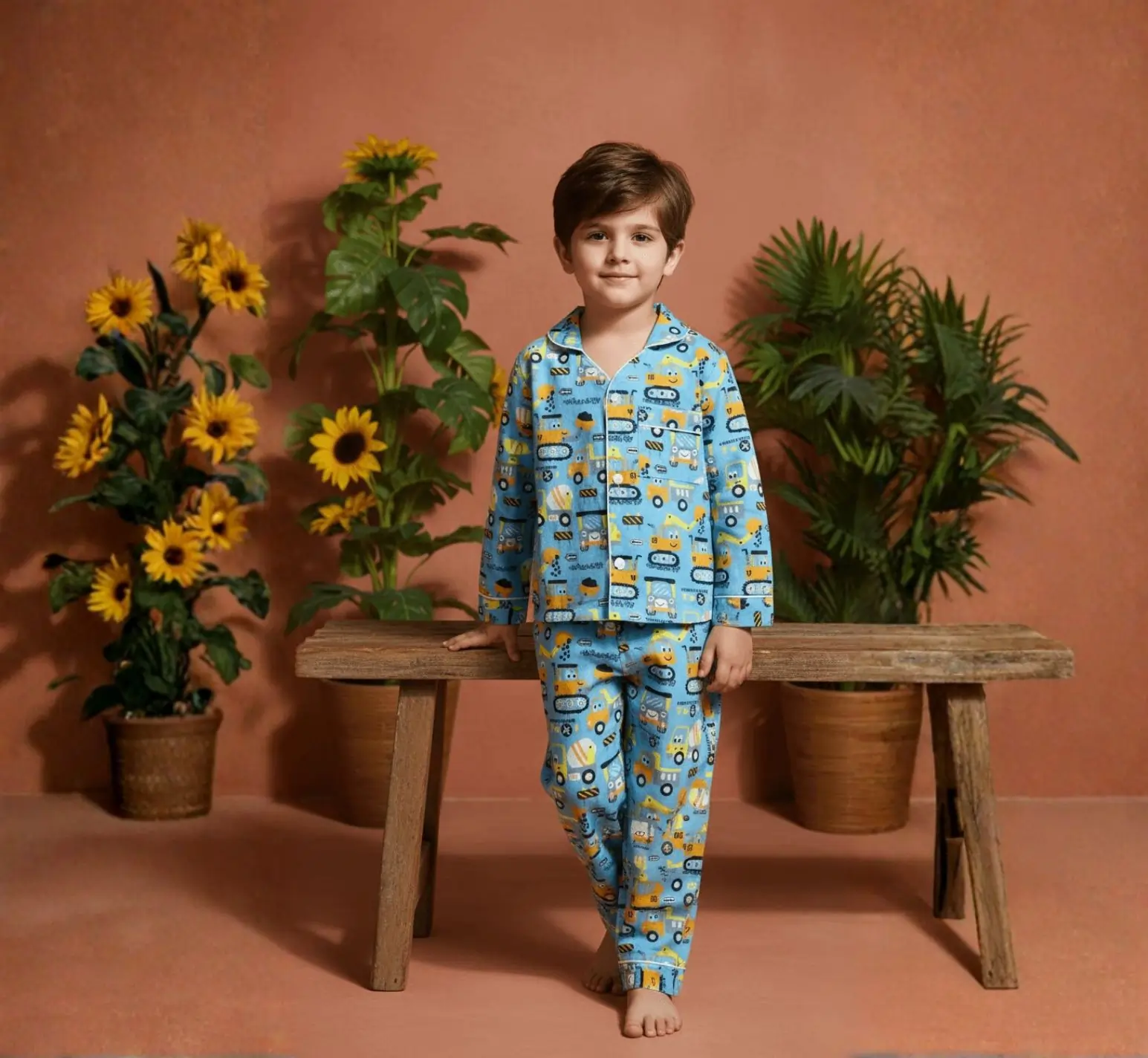 Blue truck print boys night suit online India in soft cotton comfortable fabric