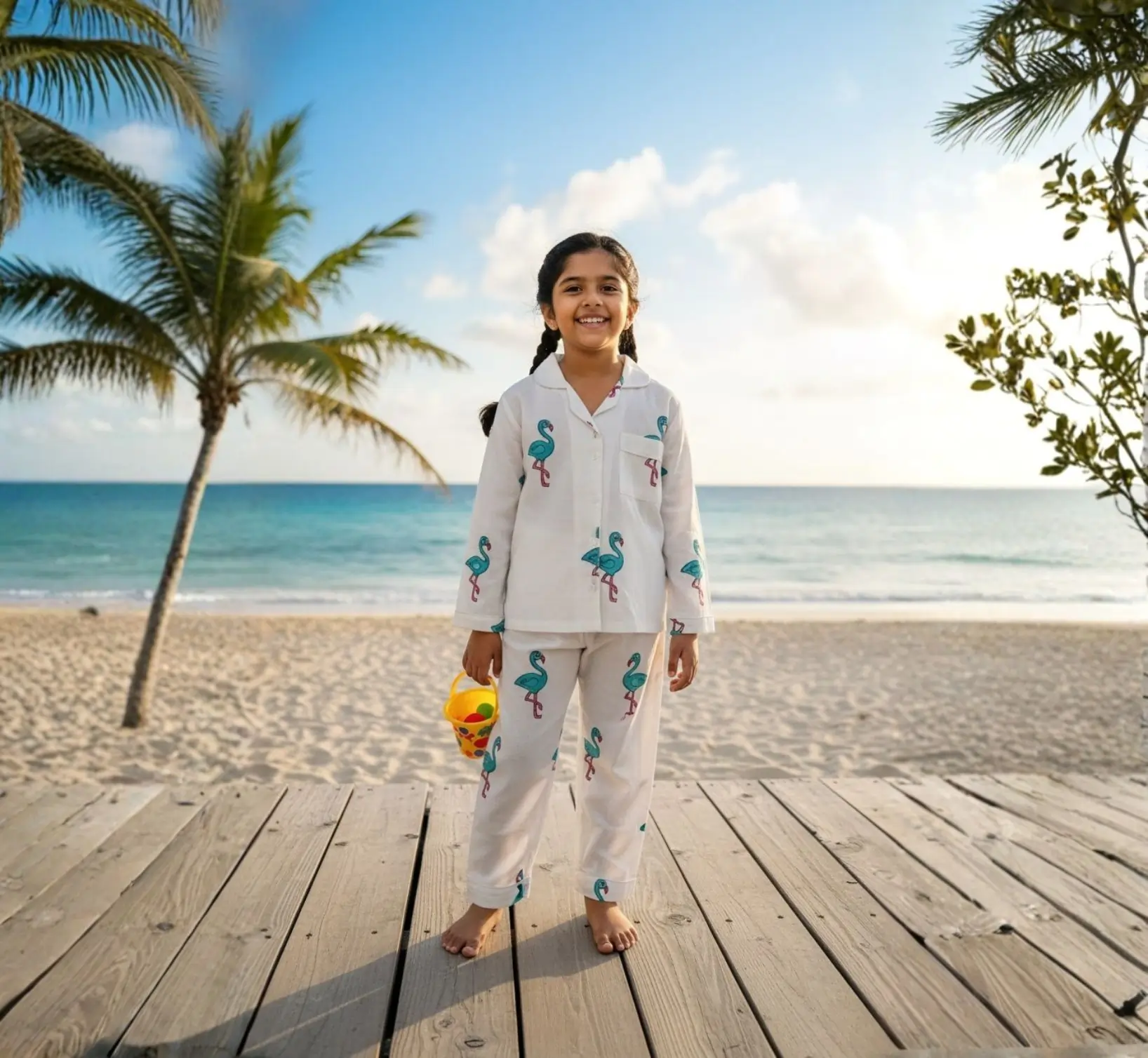 Green duck print kids nightwear from kids clothing brand India soft and comfortable