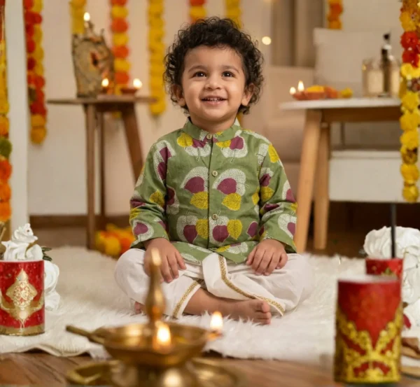 Premium Green Boys Dhoti Kurta with Traditional Design