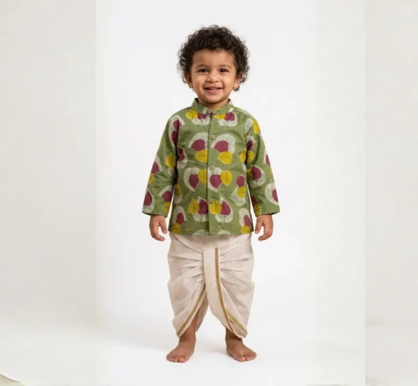Premium Green Boys Dhoti Kurta with Traditional Design hover view
