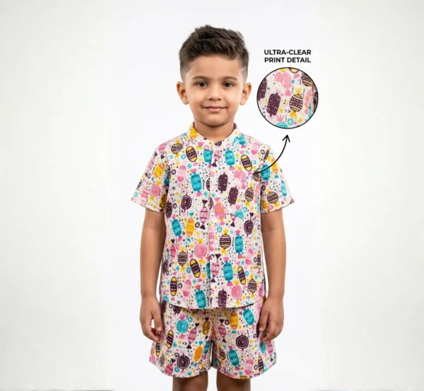 Premium Kids Cord Set in Pure Cotton with Fun Ice Cream Print hover view