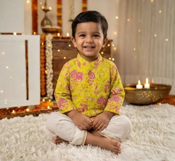 Stylish Lemon Boys Dhoti Kurta with Traditional Design
