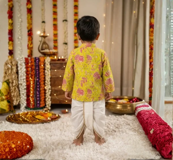 Stylish Lemon Boys Dhoti Kurta with Traditional Design hover view