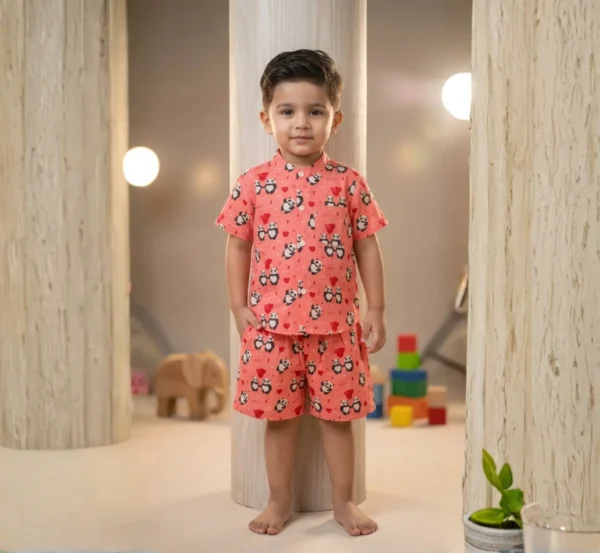 Buy Peach Panda Print Kids Cord Set Online hover view