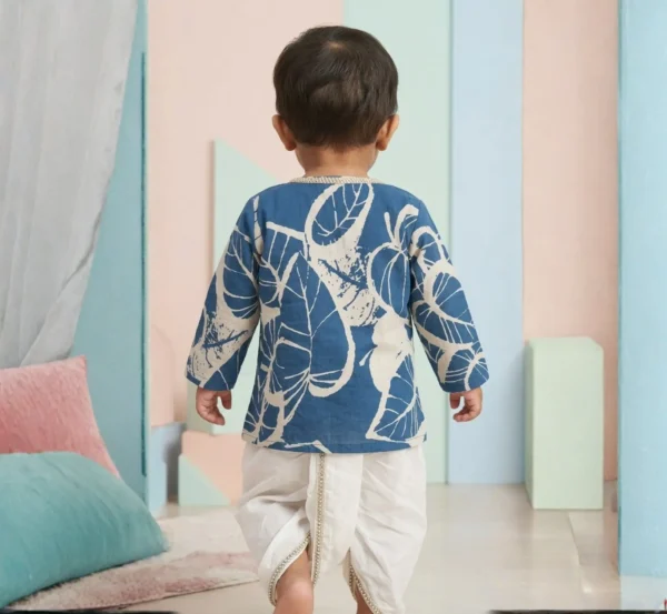 Elegant Blue Boys Angrakha with Dhoti for Festive Occasions hover view