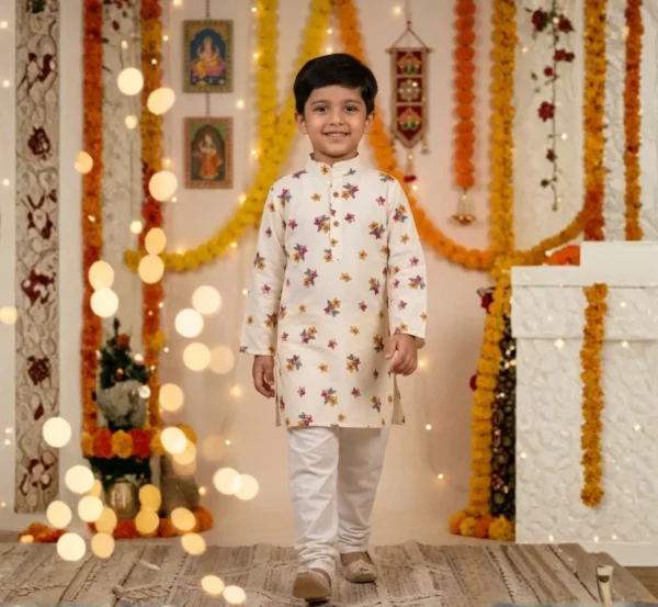 Elegant Cream Boys Kurta Pajama in Pure Cotton Fabric