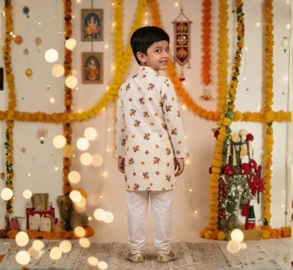 Elegant Cream Boys Kurta Pajama in Pure Cotton Fabric hover view