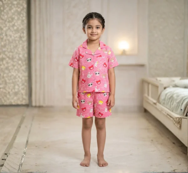 Adorable Pink Teddy Print Kids Cord Set for Stylish Daily Wear