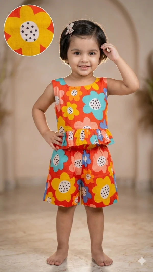 Trendy Orange Girls Cord Set in Pure Cotton Fabric