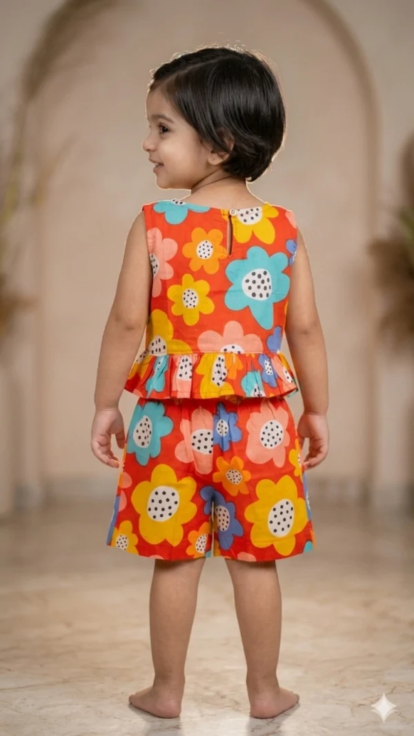 Trendy Orange Girls Cord Set in Pure Cotton Fabric hover view