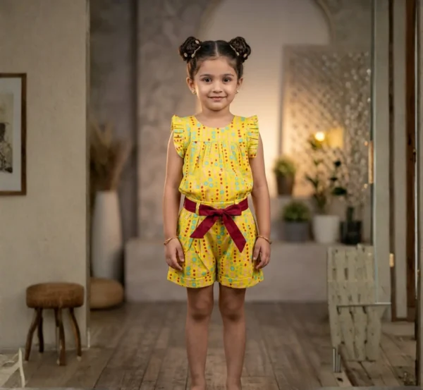 Girls Cord Set in Yellow Pure Cotton for Everyday Comfort and Style