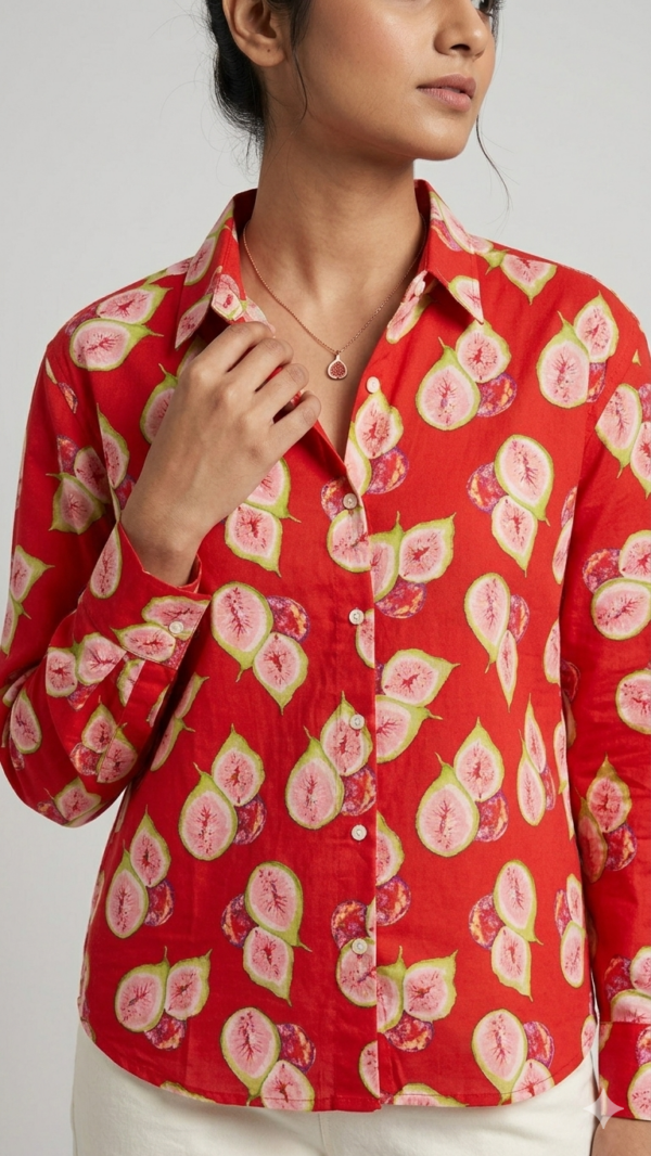 Women’s Shirt in Red Cotton for Everyday Comfort and Timeless Style hover view