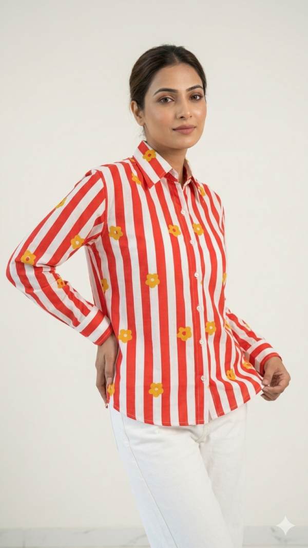 Premium Women’s Shirt Featuring a Timeless Red Stripe Pattern