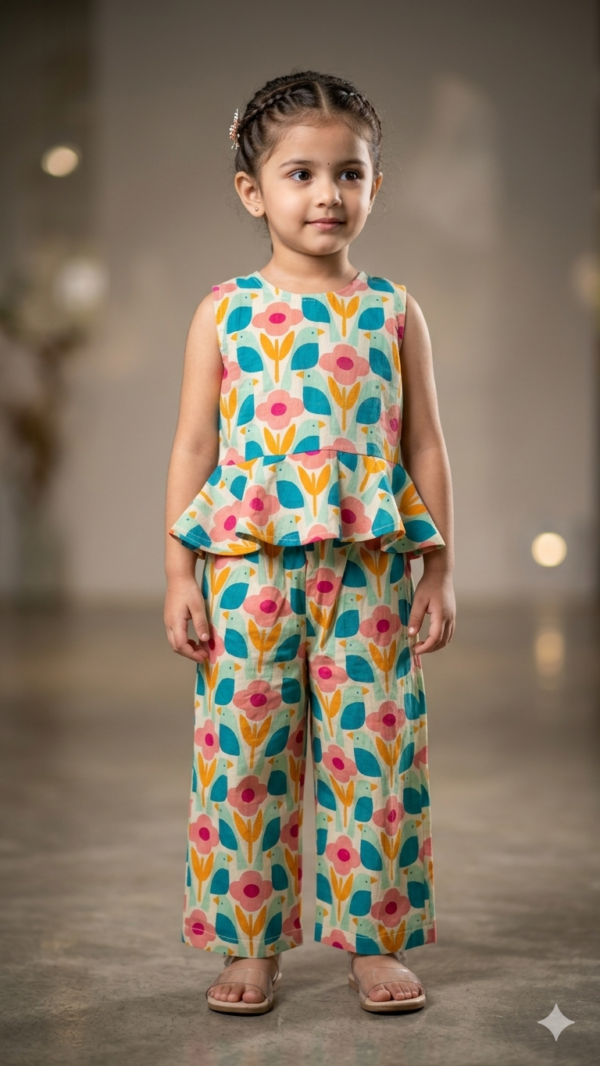 Stylish Girls Cord Set with Vibrant Multiprint Design