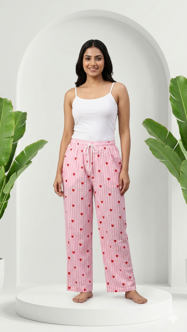 Stylish Pink Stripe Women’s Pajama Made from Soft Cotton Fabric hover view