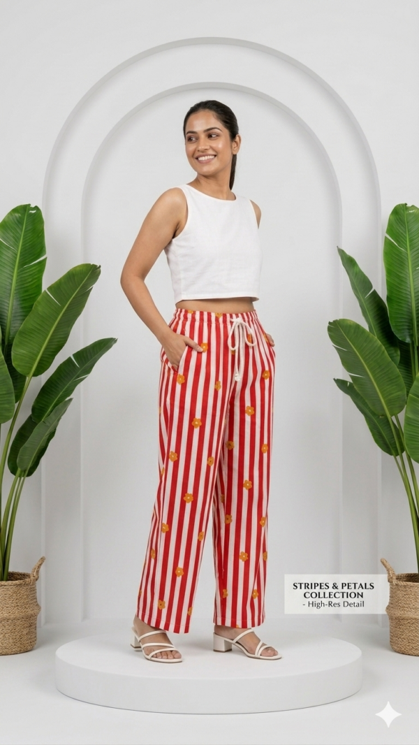 Red Stripe Cotton Women’s Pajama for Stylish and Comfortable Living hover view