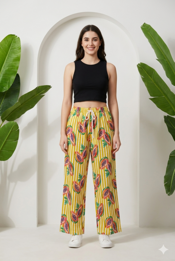 Premium Cotton Women’s Pajama with Fresh Yellow Stripe Pattern hover view