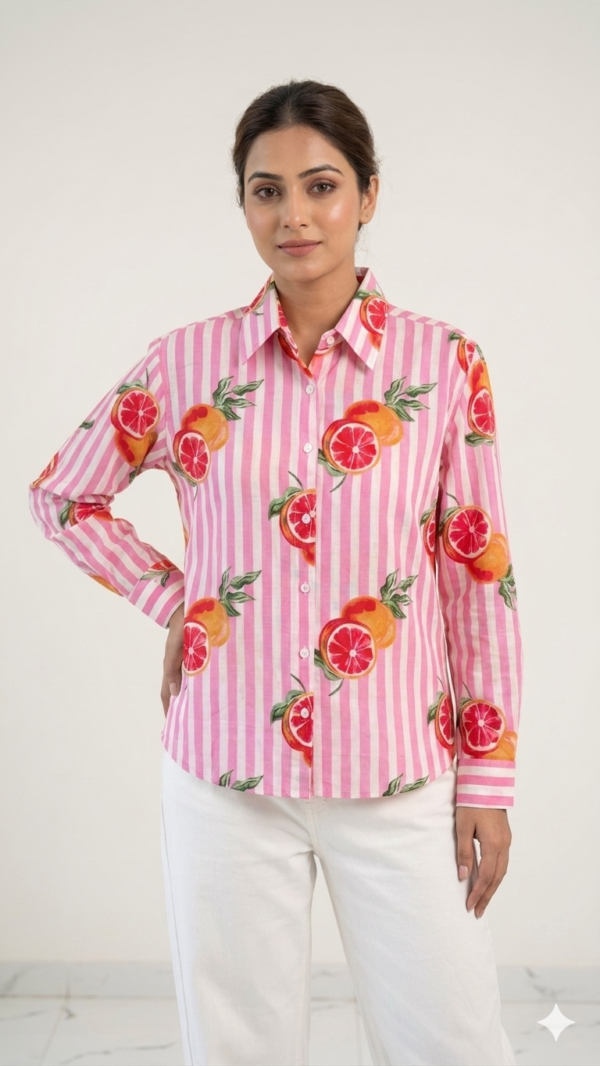 Lightweight Cotton Women’s Shirt in Pink Stripe for Modern Everyday Looks hover view