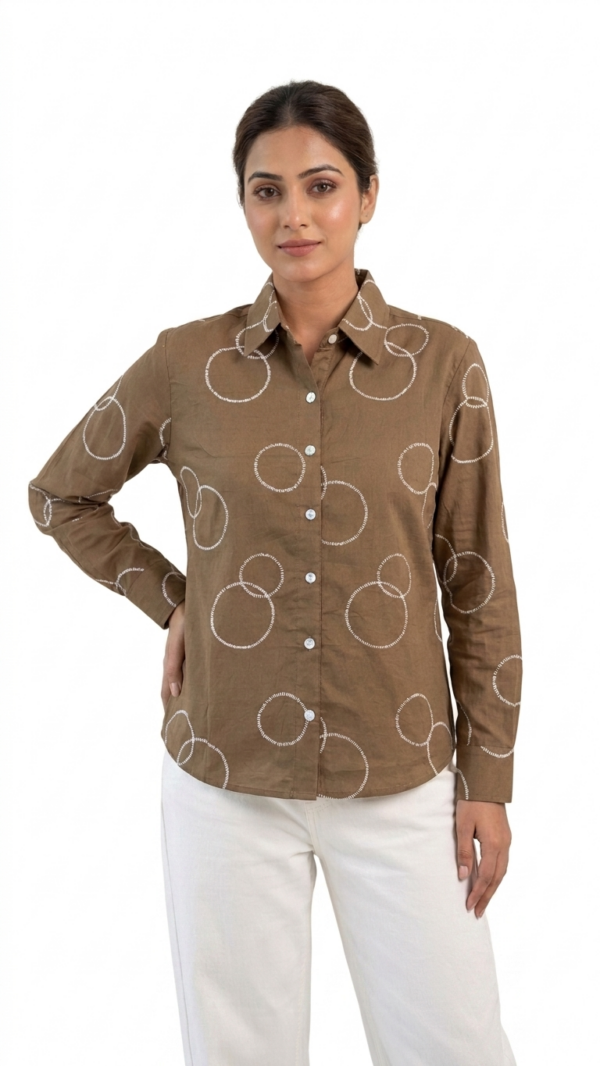 Premium Brown Women’s Shirt Made from Soft Cotton Fabric hover view