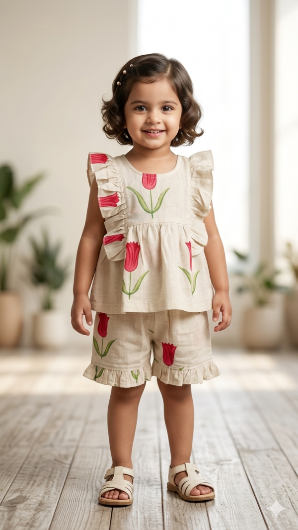 Premium Girls Cord Set in Cream Cotton for Modern Kids Fashion