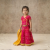 Fuschia Bandhej Lehenga Choli for girls front view with golden skirt border