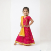 Fuschia Bandhej Lehenga Choli for girls full view showing short-sleeved choli
