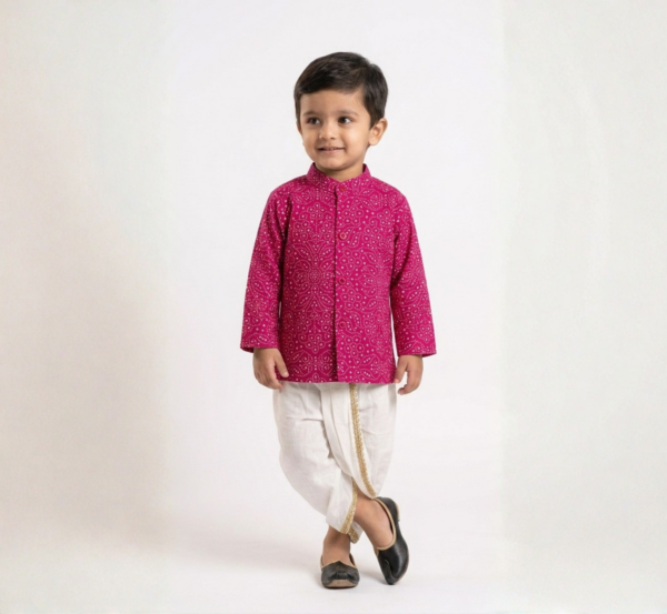 Vibrant Fuchsia Dhoti Kurta Set for Boys hover view