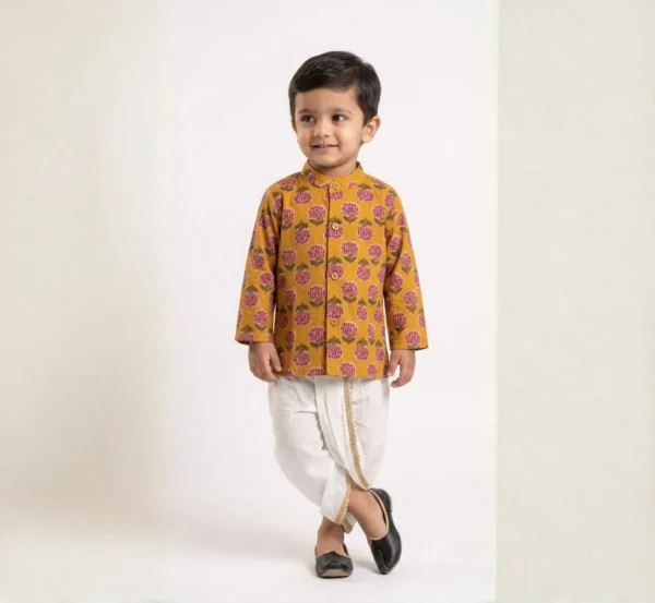 Charming Mustard Dhoti Kurta Set for Boys hover view