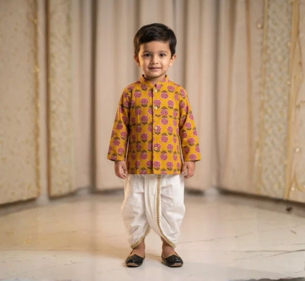 Charming Mustard Dhoti Kurta Set for Boys