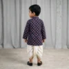 Navy Blue Dhoti Kurta for boys back view with printed kurta and white dhoti