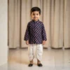Navy Blue Dhoti Kurta for boys front view with printed kurta and white dhoti
