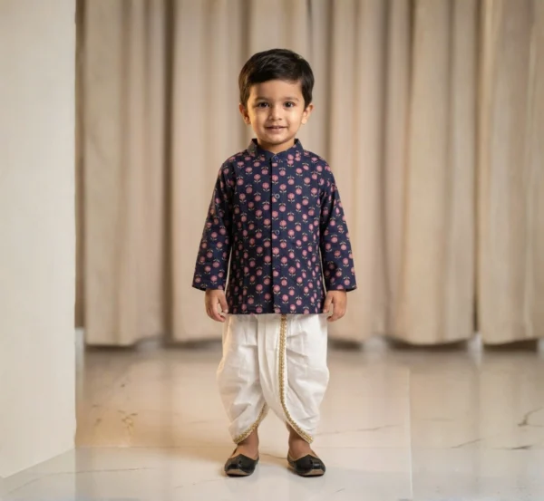 Navy Blue Dhoti Kurta Set for Boys