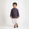 Navy Blue Dhoti Kurta print detail showing repeating pink and purple motif