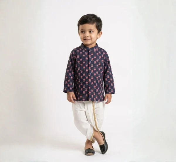 Navy Blue Dhoti Kurta Set for Boys hover view