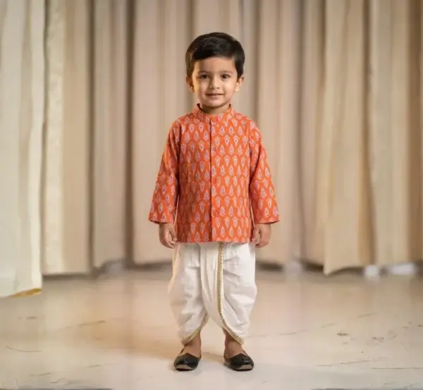 Elegant Orange Dhoti Kurta Set for Boys