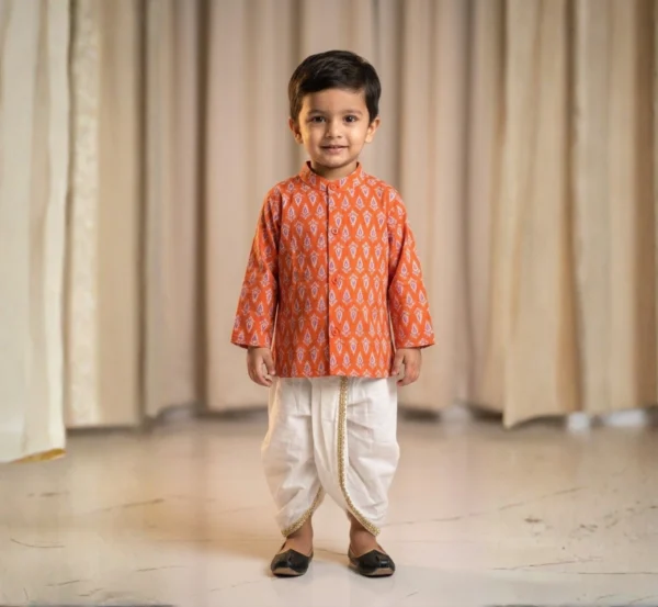 Elegant Orange Dhoti Kurta Set for Boys