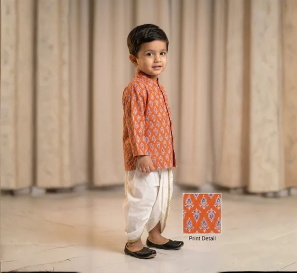 Elegant Orange Dhoti Kurta Set for Boys hover view