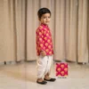 Peach Dhoti Kurta for boys side view with floral print and white dhoti